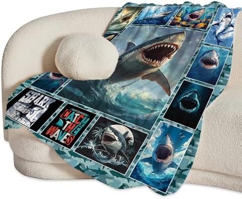Shark Blanket Ocean Sharks Throw Blankets Decor Stuff Cozy Flannel Fleece Soft Plush Fuzzy Warm Lightweight Bedding Gifts for Women Girls Kids 80"X60" - Image 4