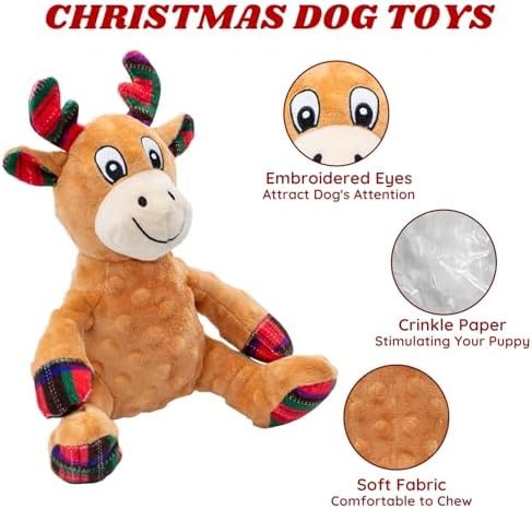 Christmas Dog Toys Squeaky Crinkle Sound Paper Tail, Stuffed Gift - Image 2