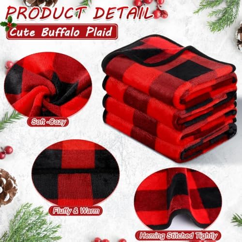 Tatuo 4 Pcs Fleece Dog Blanket for Puppy Cat, Red, 24 x 16 in, Plaid - Image 2