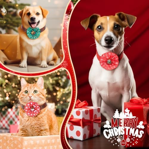Sumind 80 Pcs Christmas Dog Collar Bows Bulk Xmas Bow Ties Flowers Charms Grooming for Small Medium Large Dogs Cats Pet Holiday Party Decoration Costume Supplies - Image 4