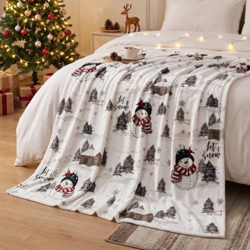Horaldaily Christmas Black Red Snowman Pine Flannel Throw Blanket 60x80 - Image 3