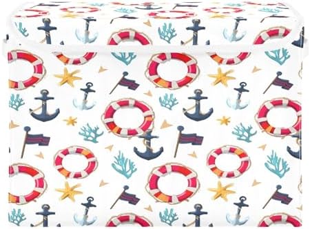 Bolaz Storage Bins with Lids and Handles,Flag Coral Starfish Anchor Life Buoy Pattern Storage Box Basket with Cover Collapsible Organizer Containers for Home Closet, Shelves - Image 2