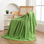 Puncuntex Fleece Throw Blanket Apple Green 60"×80" with Square Grid Design - Image 2