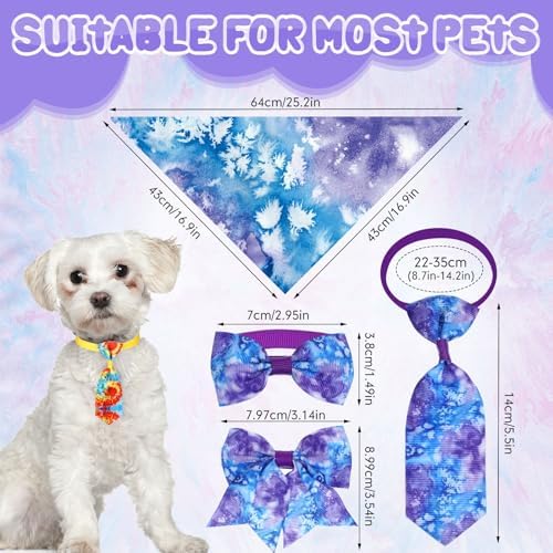 Reginary 120 Pcs Tie Dye Dog Bandanas Bulk Dog Bows Set Bow Ties Cat Scarf Colorful Washable Triangle Pet Kerchief Cute Bib for Summer Small Medium Large Pets Grooming Accessories Costume - Image 2