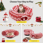 Christmas Tree Cat Tunnel Bed-Christmas Cat Donut Tunnel with Tree Skirt, Multifunctional Round Pet Cave Toy Suitable for Kittens/Puppies/Rabbits/Ferret(Comfortable Cotton) - Image 4