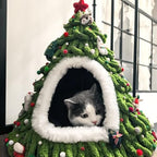 DIY Christmas Tree Cat Bed Set, Christmas Pet Tree House Package, DIY Felt Xmas Cave, Indoor Kittens Felt Nest Cats Hideaway, Teepee Furniture Decorations for Family & Friends (A, Under 12lb) - Image 2