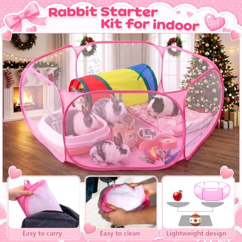 13 Pcs Kitten Starter Kit with Playpen Litter Box Feeder, Pink - Image 4