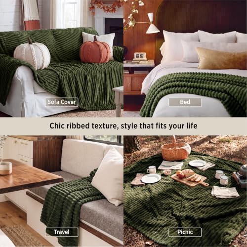 Bedsure Soft Queen Size Blanket for Bed Olive Green 90"x90" - Image 4