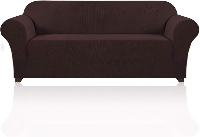 Stretch Sofa Cover Slipcover Couch Covers for 3 Cushion Couch Furniture Protector Sofa Covers with Non Slip Elastic Bottom Dogs Pet Friendly Fitted(Large Sofa 90"-100",Brown)