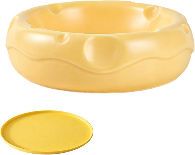 6.3 Inch Ceramic Cat Bowls with Food Mat, 3D Cheese Shapes | Extra Wide Food & Water Bowls 300 ml, High Capacity for Small Dogs & Cats, Dishwasher and Microwave Safe