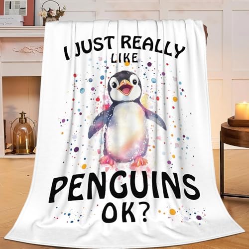 Penguin Blanket Cute Penguin Throw Blanket Gifts for Girls Boys Kids Women Men Adults Super Soft Cozy Plush Fluffy Fuzzy Fleece Blanket Home Decor 40''X50'' by Fuzawet