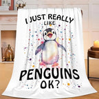Penguin Blanket Cute Penguin Throw Blanket Gifts for Girls Boys Kids Women Men Adults Super Soft Cozy Plush Fluffy Fuzzy Fleece Blanket Home Decor 40''X50'' by Fuzawet