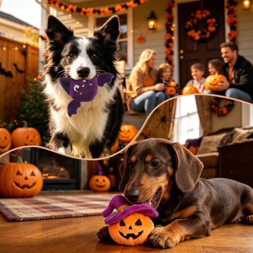 PAWCHIE Halloween Christmas Squeaky Dog Toys, 4 Pack Halloween Dog Toys for Chewers, Interactive Squeaky Plush Pumpkin Bat Elk Snowman Stuffed Dog Toy for Small Medium Large Breed, Funny Pet Gifts - Image 6