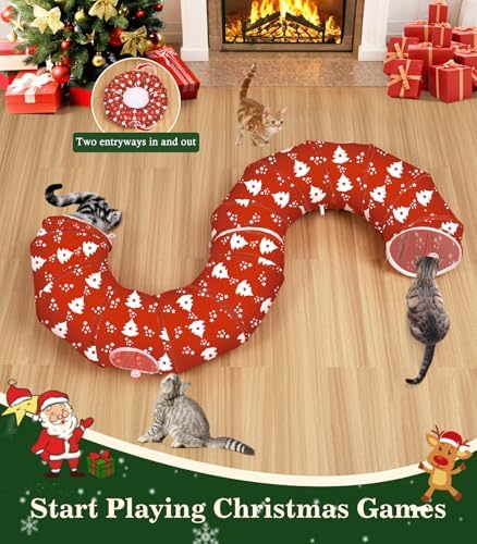 Pawaboo Cat Tunnel Under Christmas Tree Skirt for Indoor Cats, Xmas Tree - Image 5