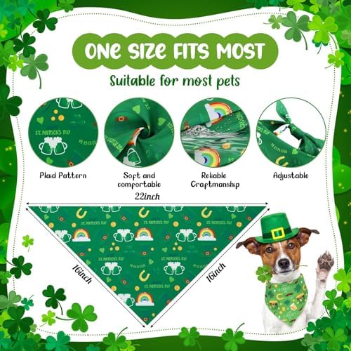 Geyoga 240 Pcs Dog Bandanas Bulk 4th of July Patriotic Pet Bandanas Adjustable Summer Triangle Dog Grooming Scarf Bibs Kerchief for Small Medium Large Cats Pet Costume(St Patricks Day) - Image 2