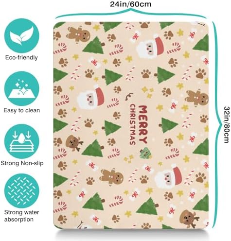 Christmas Dog Food & Water Mat, Paw Prints Santa Claus Snowman Xmas Pet Feeding Mat for Floor Non-Slip Waterproof, Super Absorbent Cat Bowl Mat, Easy to Clean Pet Placemat,24" × 32" - Image 3