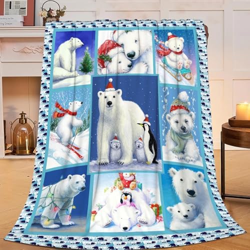 Christmas Polar Bear Blanket for Girls Women Boys Men Adults Kids Soft Cozy Fleece Cute White Bears Throw Blankets Gifts Warm Flannel Plush Lightweight Decor for Couch Bed Sofa 80"X60" by Unknown