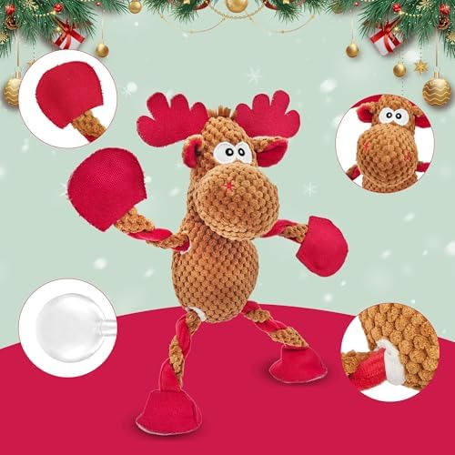 Christmas Squeaky Dog Toys, Stuffed Large Dog Toys to Keep Them Busy, Interactive Plush Chew Toys with Crinkle Paper, Tough Pet Animal Toys for Small Medium Large Dogs (Red Elk) - Image 2