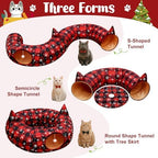 3-in-1 Red Black Buffalo Plaid Cat Tunnel Christmas Tree Skirt for Cat Play - Image 3