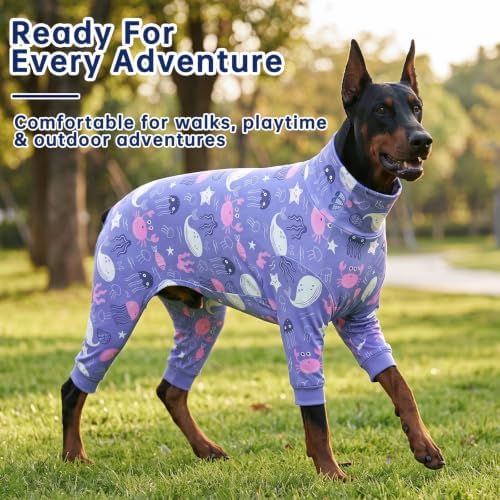Dog Pajamas for Medium Large Dogs, Soft Stretch Four Legged Dog Onesie, Cute Printed Dog Jammies, Cozy Full Body Dog Sleepwear Clothes for Indoor Sleeping - Image 4