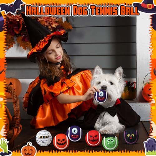Civaner 18 Pcs Halloween Dog Toys Bulk, 2.5 Inch Squeaky Tennis Balls Gifts - Image 4