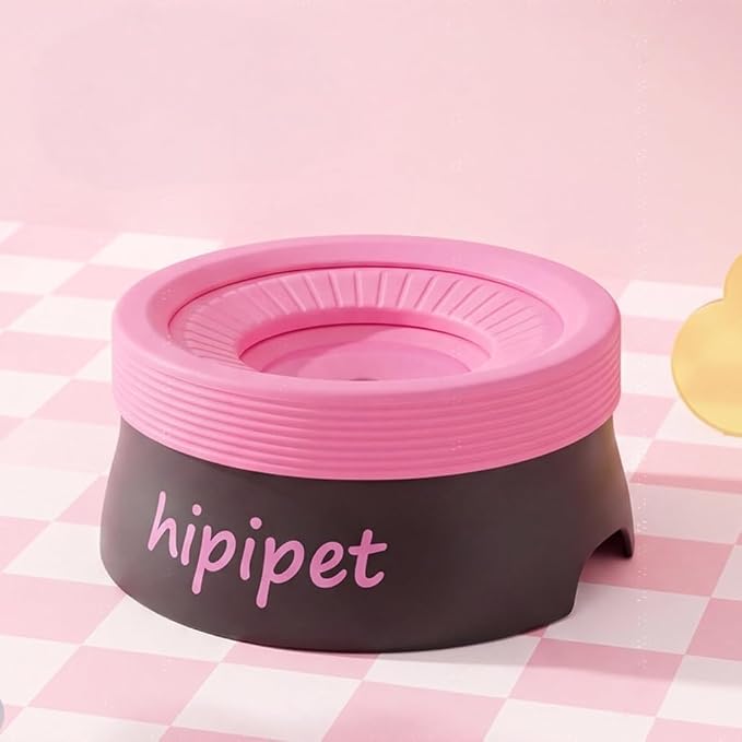 Floating Pet Water Bowl for Dogs and Cats, No Spill Anti-Overflow Splash Proof Dish with Floating Disk, for Travel and Home (Black+Pink(1200ml))