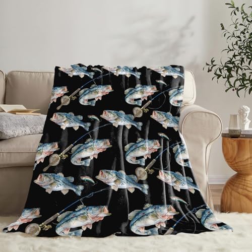 Bass Fish Blanket for Girls Women Boys Men Adults Kids Soft Cozy Fleece Fishing Throw Blankets Fisherman Gifts Warm Flannel Plush Lightweight Decor for Couch Bed Sofa 60"X50" - Image 4