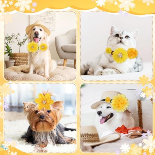 Hoteam 50 Pcs Dog Collar Flowers Bows Accessories, Yellow - Image 5
