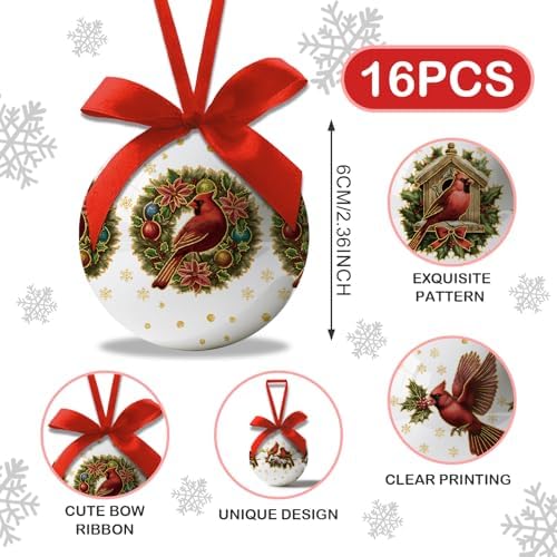 Christmas Decor - Cardinal Christmas Tree Decorations Religious Jesus Hanging Ornaments Balls, Cute Decorations Ball 2.36 Inch for Xmas Tree Party Home Holiday，Xmas Gifts Set of 16Pcs - Image 2