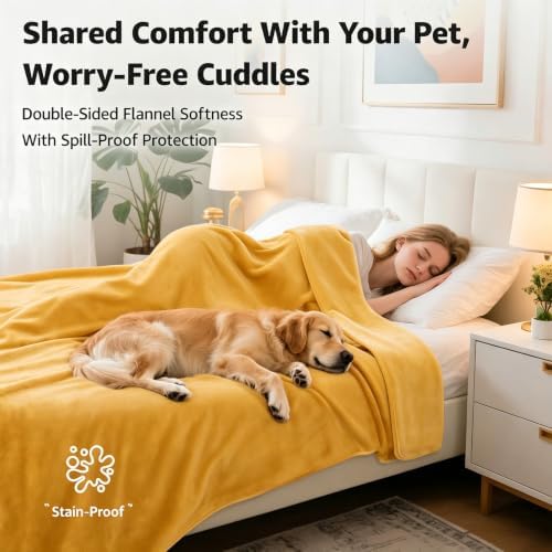 LOOBANI Waterproof Blanket for Bed, Flannel Twin Size 60"x80", Yellow - Image 2