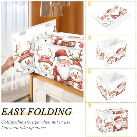 Bolaz Storage Bins with Lids and Handles,Christmas Snowman Storage Box Storage Basket with Cover Collapsible Organizer Containers for Home Closet, Shelves - Image 4