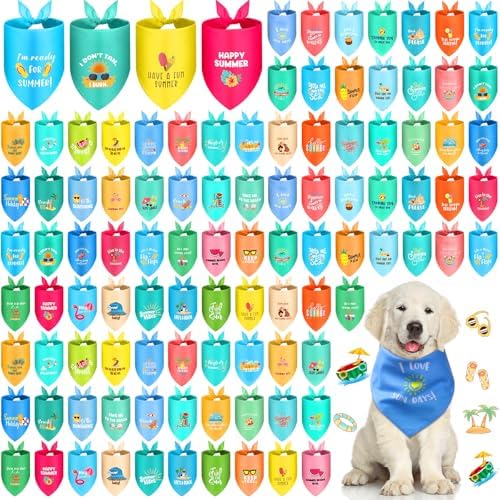 100 Pcs Dog Bandana Bulk with Sayings Summer Pet Triangle Scarf Bibs Washable Puppy Kerchief Adjustable Grooming Supplies for Small Medium Large Dog Cat Costume Accessories by Clysee