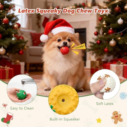 Christmas Dog Balls, 4 Pack Latex Squeaky Dog Ball Toys, 2“ Colorful Xmas Interactive Toys for Puppy & Small Dogs, Soft Dog Chew Toys for Christmas Holiday Dog Gift - Image 2