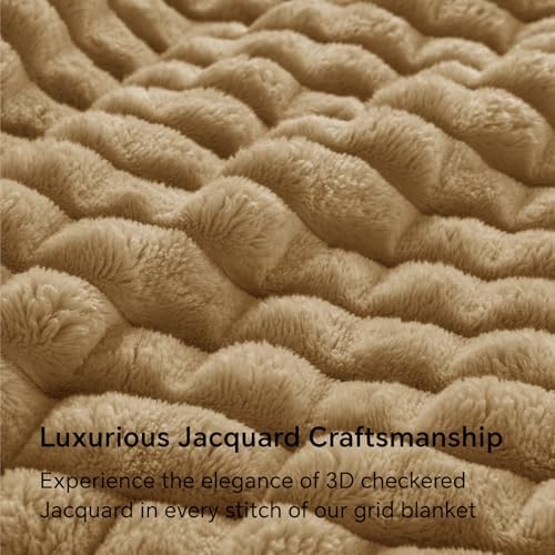 BEDELITE 3D Checked Camel Fleece Throw Blanket for Couch, 50x70 Inch - Image 6