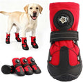Dog Booties with Micro-Adjustable Dial, Waterproof Dog Shoes for Large Medium Small Dogs, Rugged Non-Slip Rubber Paw Protectors for Hot Pavement and Snow, Hiking 4PCS (Red, Size 7)