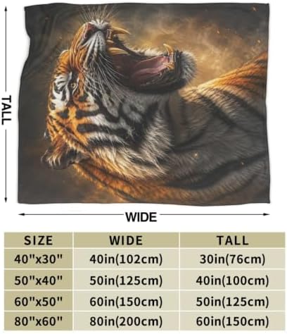 Roaring Tiger Blanket Wildlife Tiger Throw Stuff Gifts 80"x60" - Image 3