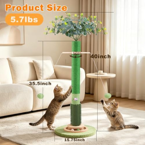 40" Cat Scratching Post,Natural Sisal Rope Cat Scratcher Tree - Image 6