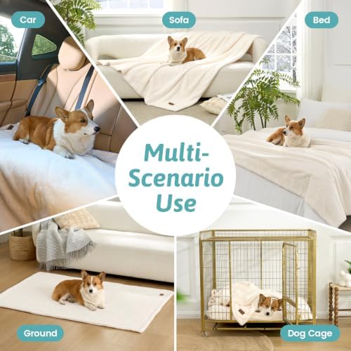 COZY KISS Waterproof Pet Blanket for Large Dog & Cat, 40x60 inch Cream - Image 5