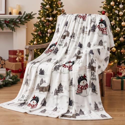 Horaldaily Christmas Black Red Snowman Pine Flannel Throw Blanket 60x80 - Image 2