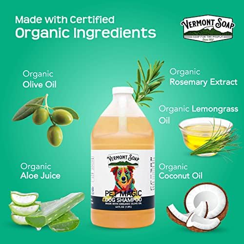 VERMONT SOAP Organic Pet Shampoo, Original Citrus Natural Dog Shampoo, 64oz | Original Citrus scent, organic olive oil, coconut & aloe vera, gentle cleansing, sensitive skin, USDA certified, dog shampoo