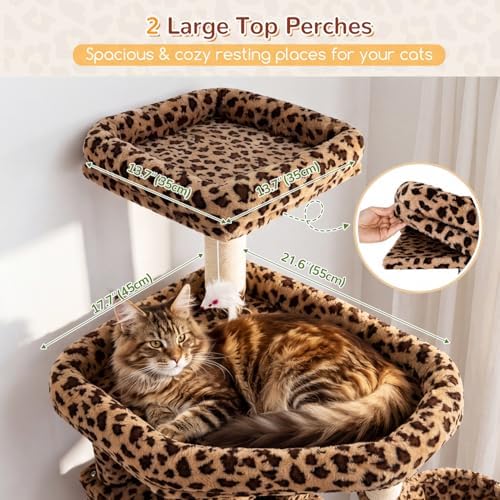 Globlazer 82in Leopard Extra Large Cat Tree for Indoor Large Cats, S82 - Image 2
