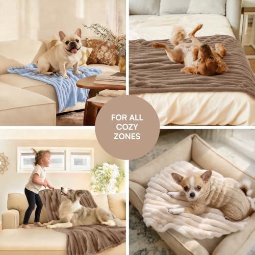 LINENLUX 1 Pack 3 Fleece Dog Blanket Soft Warm Cat Brown/White/Blue Large - Image 5