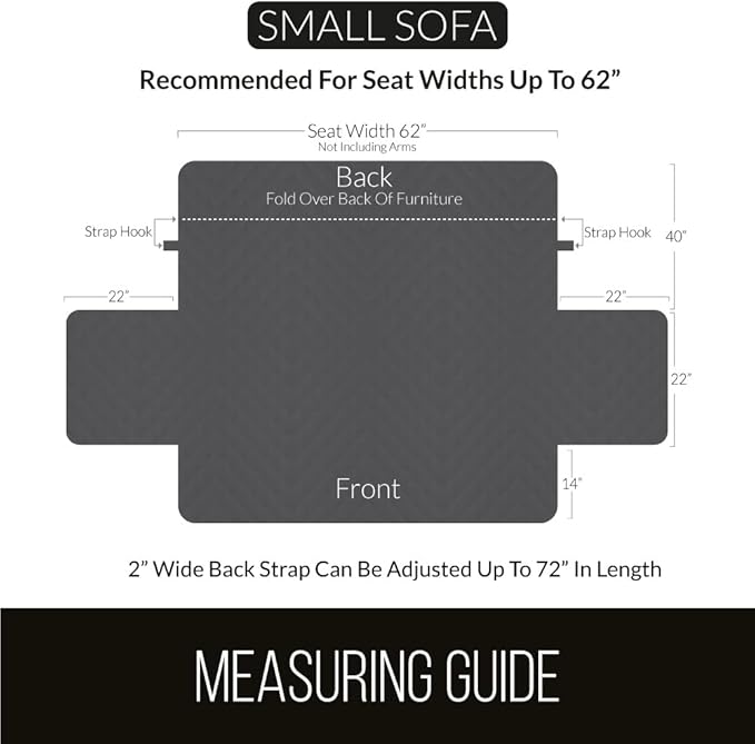 Sofa Shield® Couch Slip Covers for Dogs, Reversible Furniture Protector with Strap, Stain and Tear Resistant Cushion Cover, 62 inch Seat, Machine Washable Slipcover Dog Pets Cats, Charcoal
