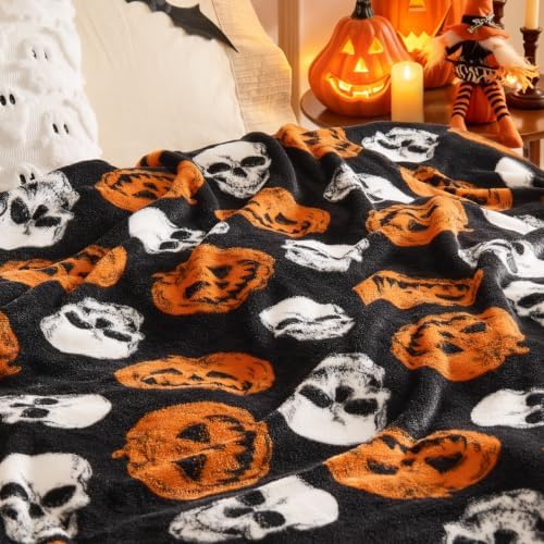 BEDELITE Pumpkin Skull Halloween Twin Blanket, Black, 60"x80" - Image 5