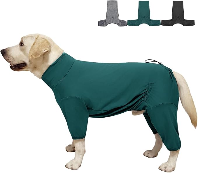 Dog Pyjamas PJS Sweater Clothes and Home Clothing Suitable for Medium to Large Breeds of Dogs, Dog Neutering Suits, Extra-Large Stretch Fabric, Four-Legged Clothes (Thin Dark Green, 5XL)