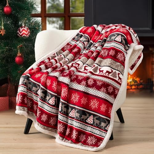 PAVILIA Premium Christmas Sherpa Throw Blanket | Christmas Decoration Reindeers, Fleece, Plush, Warm, Cozy Reversible Microfiber Holiday Blanket 60x80 - Image 7