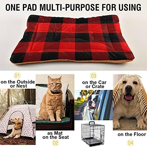 Red and Black Buffalo Plaid Dog Bed Mat for Small Dog Puppy Cat Kitten, Classical Lumberjack Plaid Ultra Soft Pet Bed Mattress for Crate with Anti-Slip Washable, 18 x 24 Inches - Image 5