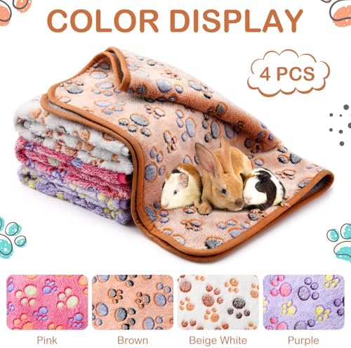 Reginary 4 Pcs Guinea Pig Fleece Cage Liners, Paw Print, 12 x 12 Inch - Image 6