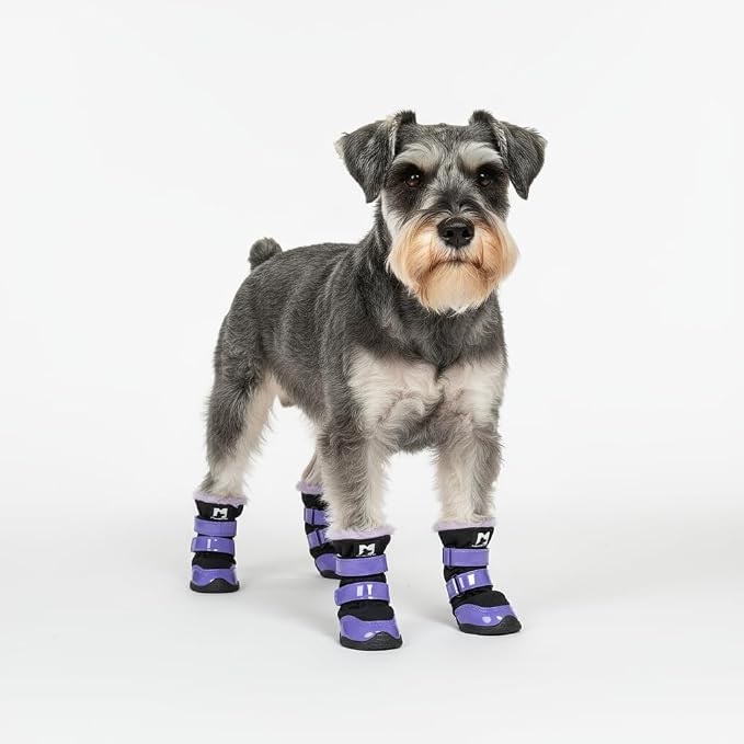 Winter Dog Snow Boots with Fleece Lining, Dog Shoes for Medium Large Size Dogs, Waterproof Dog Booties and Paw Protectors, Anti-Slip & Reflective Dog Shoes for Snow Outdoor, Hiking 4PCS