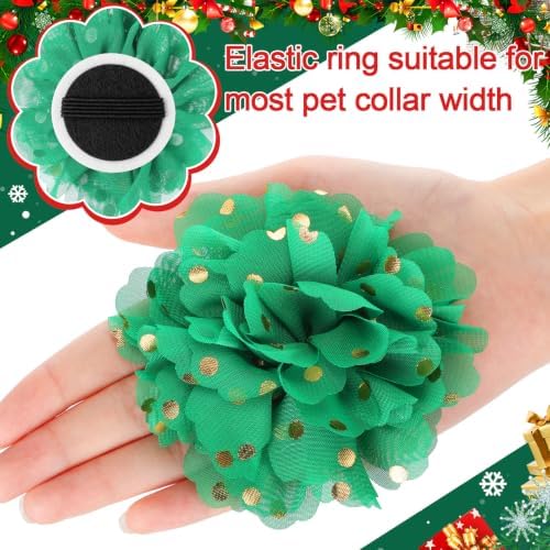 Hoteam 50 Pcs Dog Collar Flowers Bows Accessories, Christmas Red Green - Image 4